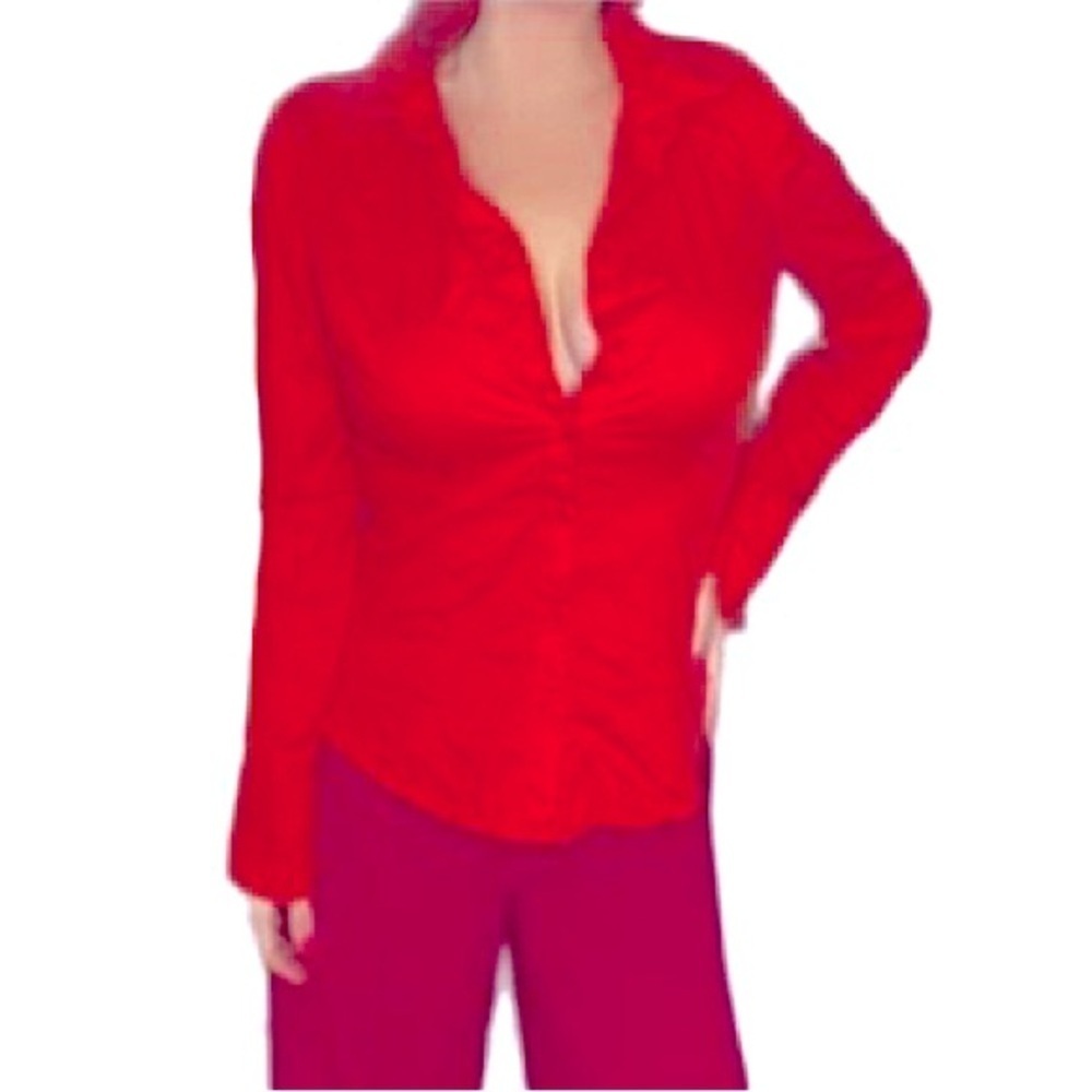 🌷TWIK🌷 Vibrant Red Button Down Shirt     - Picture 2 of 7